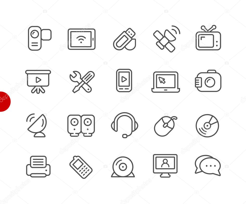Communication Devices and Tools // Red Point Series - Vector line icons for your digital or print projects