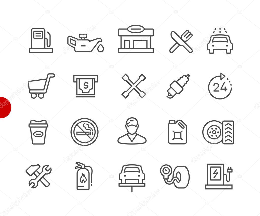 Gas Station Icons // Red Point Series - Vector line icons for your digital or print projects