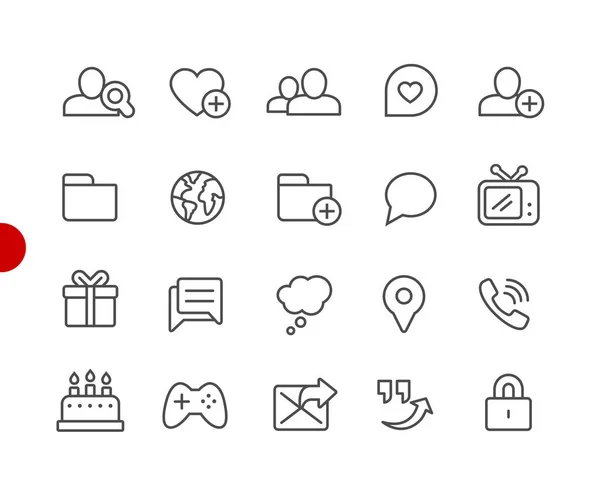 Social Communications Icons Red Point Series Icone Della Linea Vettoriale — Vettoriale Stock
