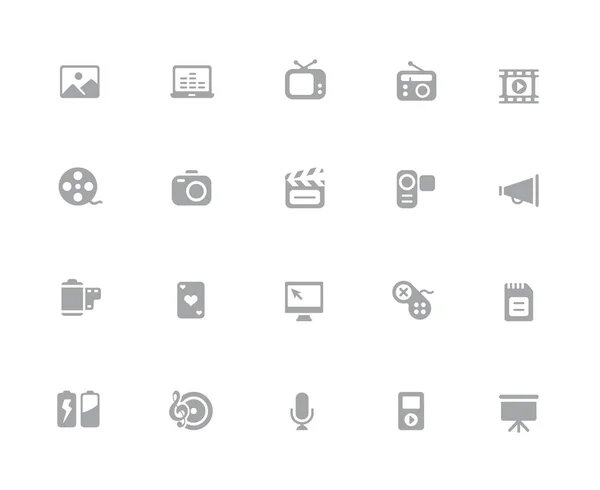 Multimediální Ikony Pixelů Ikony Bílé Série Vektorové Ikony Navržené Pro — Stockový vektor