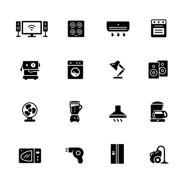 Electrodomésticos Iconos Serie Negro Vector Iconos Negros Para Sus Proyectos — Vector de stock