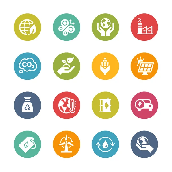 Ecology Renewable Energy Icons Fresh Colors — стоковый вектор