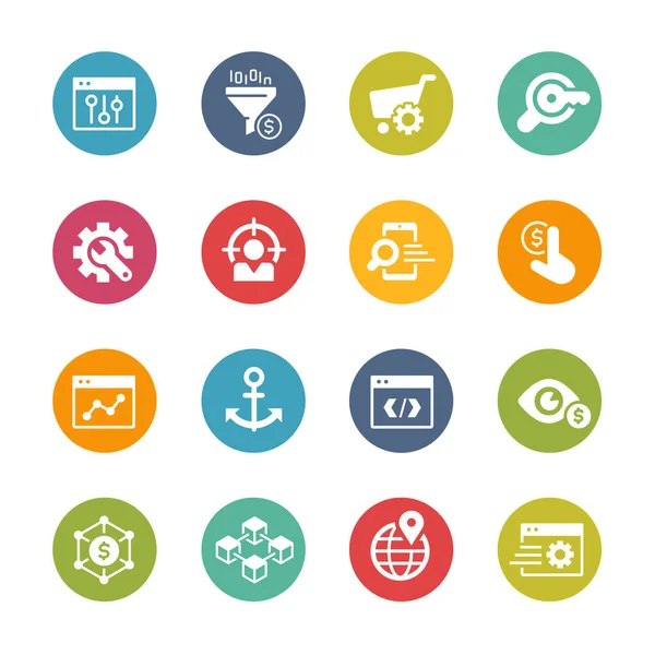 Seo Digital Martketing Icons Fresh Colors — Stock Vector