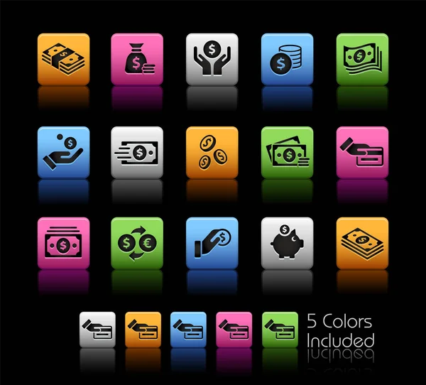 マネーアイコン Colorboxシリーズ ベクトルファイルには 異なるレイヤーの各アイコンの5色のバージョンが含まれています — ストックベクタ