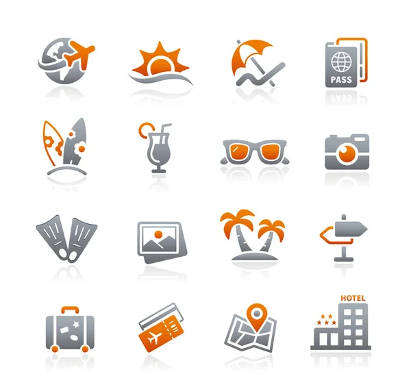 Iconos Vacaciones Verano Serie Grafito — Vector de stock