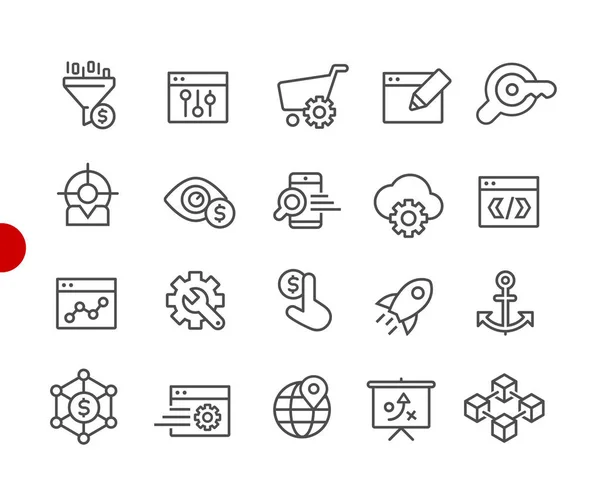 Seo Digital Marketing Icons Red Point Series Εικονίδια Διανυσματικής Γραμμής — Διανυσματικό Αρχείο