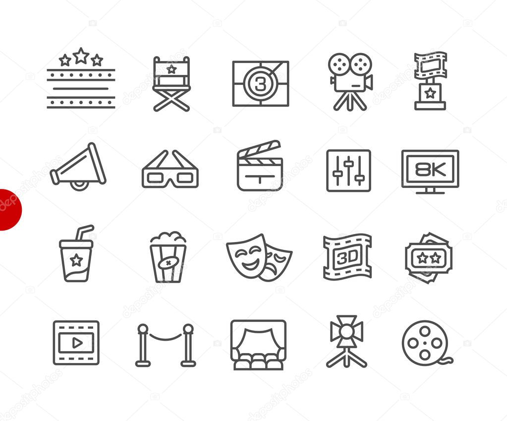 Film Industry and Theater Icons // Red Point Series - Vector line icons for your digital or print projects.