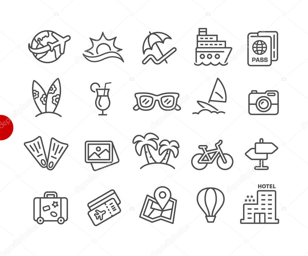 Summer Vacations Icons // Red Point Series - Vector line icons for your digital or print projects.
