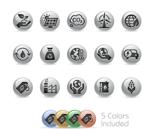 Ecology Renewable Energy Icons Metal Series Vector File Includes Color — стоковый вектор