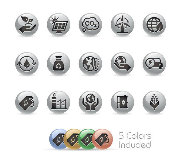 Ecology and Renewable Energy Icons / / Metal Round Series - The vector file includes 5 color versions for each icon in different layers.