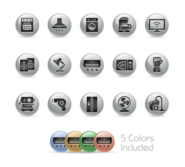 Electrodomésticos Iconos Serie Redonda Metal Archivo Vectorial Incluye Versiones Color — Archivo Imágenes Vectoriales