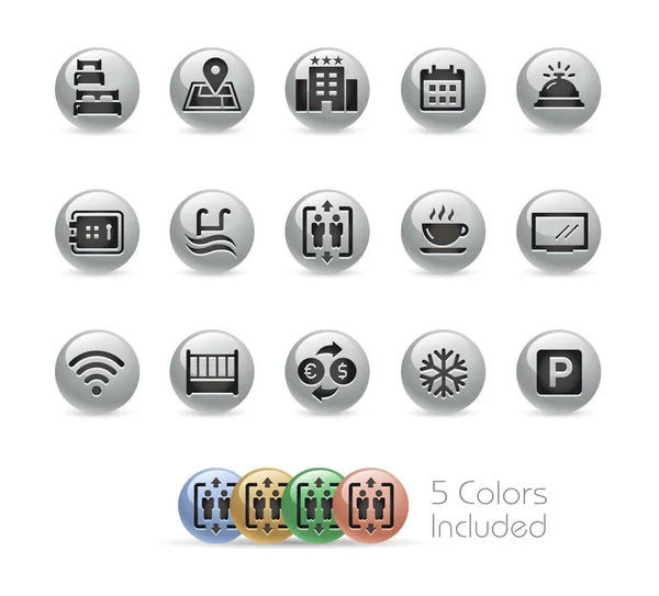 Hotel Rentals Icons Van Metal Series Het Vectorbestand Bevat Kleurversies — Stockvector