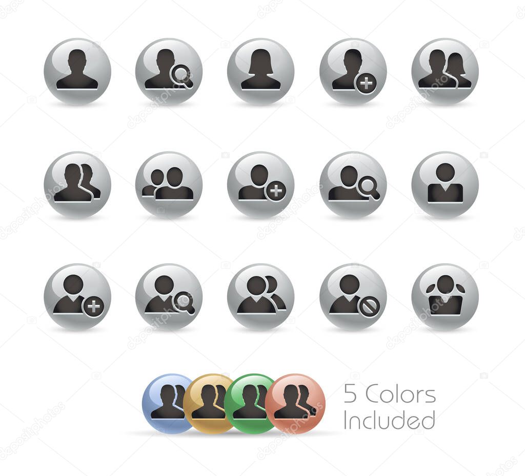 Avatar Icons // Metal Round Series - The vector file includes 5 color versions for each icon in different layers.