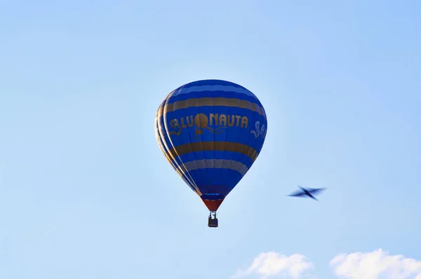 Walking balloon and the panorama of the mountains. Balloons on the balcony Cingoli, July, 2017