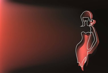 Mozaik ve süs eşyaları ile soyut kadın maskesi. İpek kırmızı kırmızı saten arka plan
