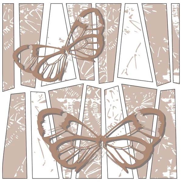 Zarte Silhouetten Von Schmetterlingen Auf Geometrischem Hintergrund Insekten Schmetterlinge — Stockvektor