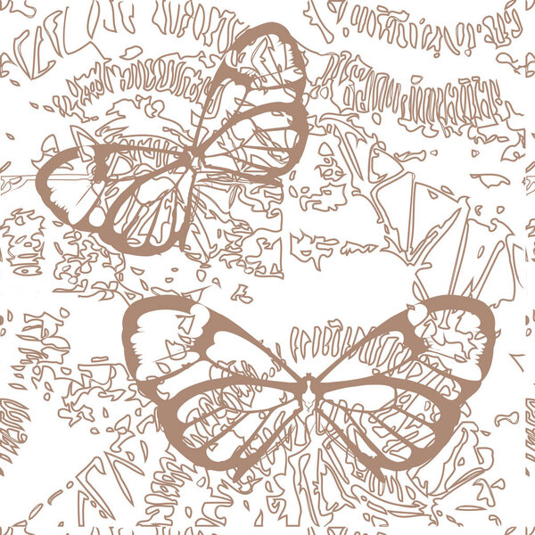 Delicate silhouettes of butterflies on background of geometric pattern. Insects butterflies.