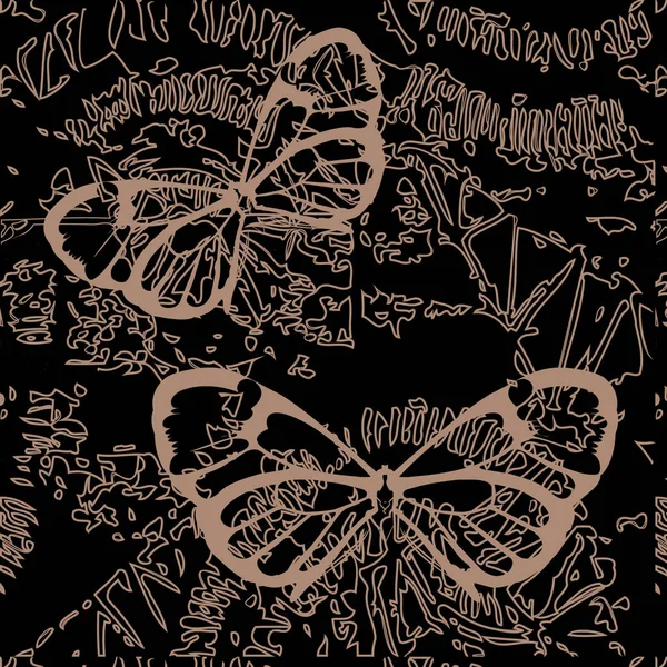 Silhouettes Délicates Papillons Sur Fond Motif Géométrique Insectes Papillons — Image vectorielle