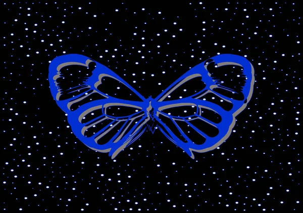 Papillon Bleu Métaux Précieux Sur Fond Noir Avec Des Perles — Image vectorielle