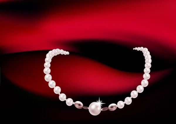 Ожерелье Розовым Белым Жемчугом Звездами Романтично Красном Шелковом Фоне — стоковый вектор