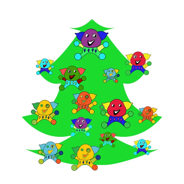 圣诞滑稽的猪五颜六色在一棵绿色的圣诞树上 中国新年 卡通猪儿童的冬季装饰图案 和毯子 — 图库矢量图片