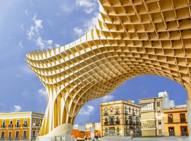 Tarihi binaları ve anıtlar, Seville, İspanya. Mimari Detaylar, taş cephe ve müzeler Avrupa. Setaş de Sevilla. Plaza de la Encarnacion