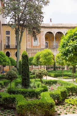 Tarihi binaları ve anıtlar, Seville, İspanya. Mimari detaylar, taş cephe ve müzeler. Alcazar Sarayı