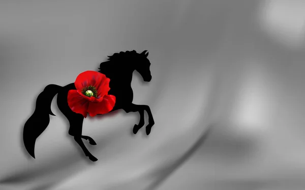 Silhouet paard. Lentebloemen papavers lente. Vrouwen voorjaarsvakantie — Stockvector