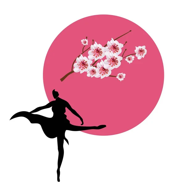 Flores de sakura de flor de cerezo rosa en vestido y pelo de niña. Japonés — Vector de stock