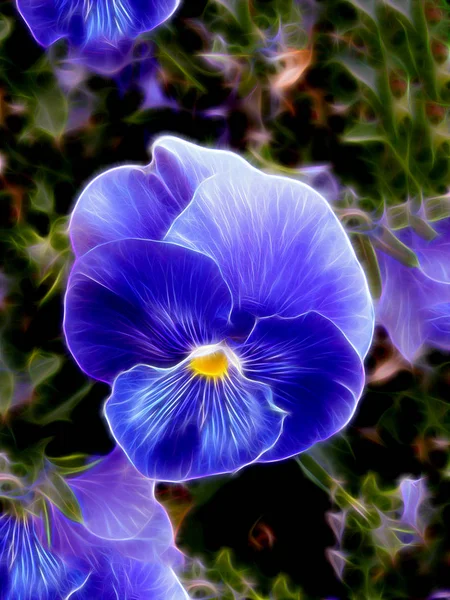 花在霓虹灯背景。抽象花卉全息图案。霓虹灯超现实 — 图库照片