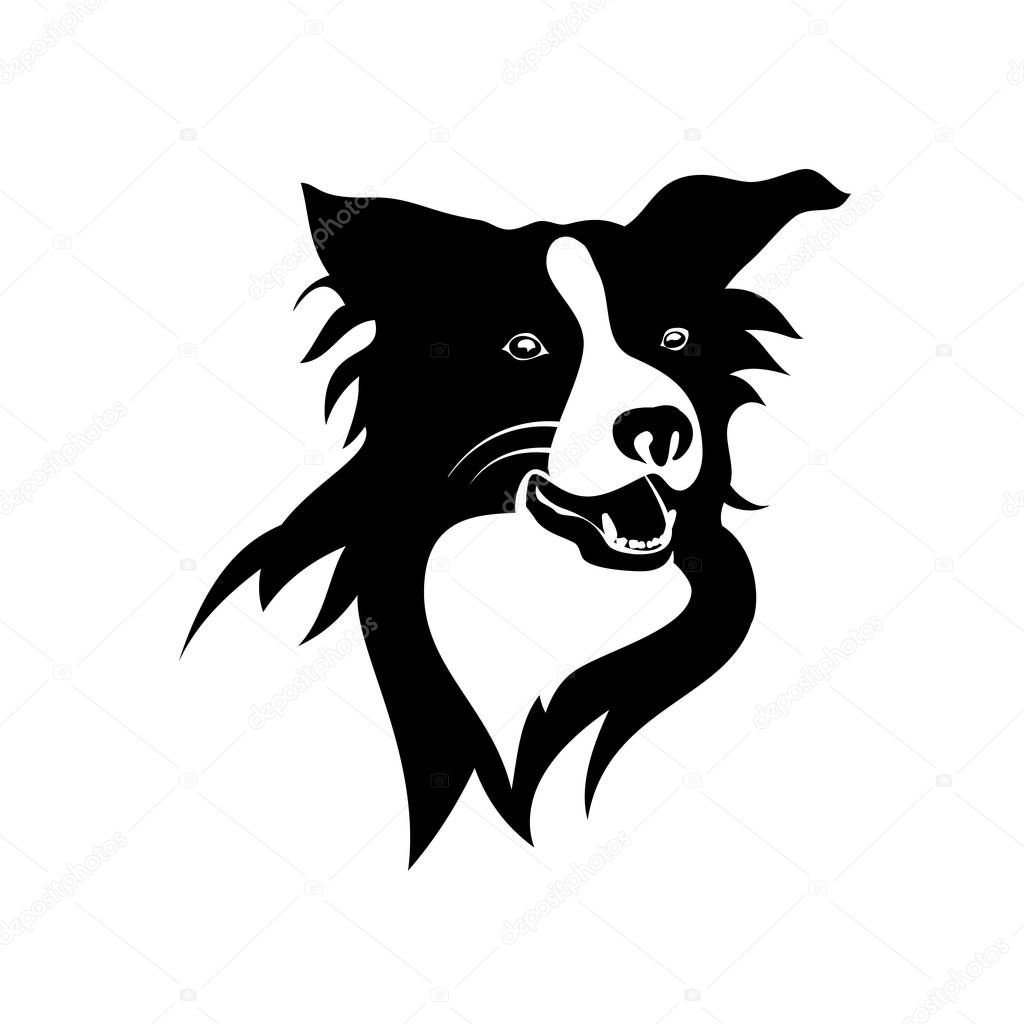 Silhouette of funny playful little puppy. border collie