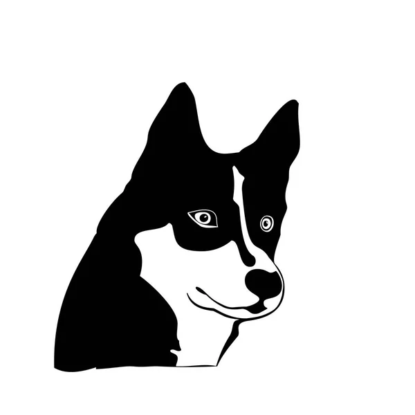 Silhouette dessin animé grand chien noir et blanc. chiens Nord aux yeux bleus . — Image vectorielle