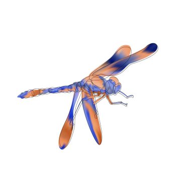 karikatür mutlu yusufçuk neon ışık. Renkli bulanık arka planda Yusufçuk.