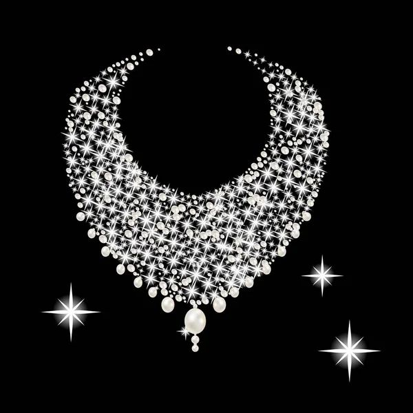 Collana di diamanti preziosi con perle romantiche — Vettoriale Stock