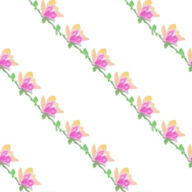 Suluboya kusursuz desen. Pembe çiçek yaprağı. Vektörleştirilmiş suluboya çizimi. Pembe çiçekler