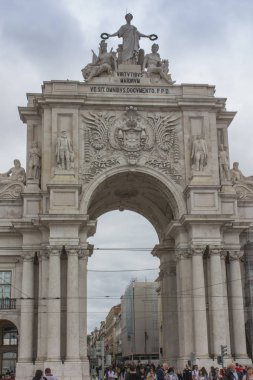 Lizbon, Portekiz-10 Haziran 2018: Triumph Rua Augusta Arch, Arco Triunfal da Rua Augusta, Lizbon Şehir Merkezi, Portekiz