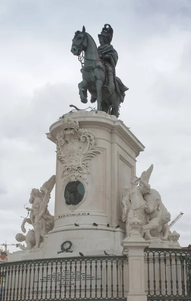 Statyn Kung Jose Praca Comercio Lissabon Portugal Kungen Sin Häst — Stockfoto