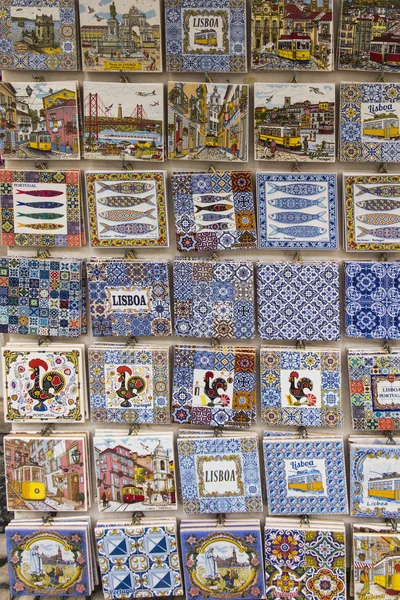 Traditionally Decorated Ceramic Tiles Sale Souvenirs Front Street Shop Lisbon — Stock Photo, Image