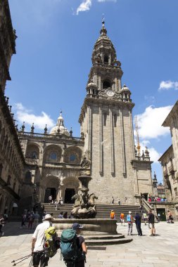 Santiago de Compostela, İspanya-14 Haziran 2018: Santiago de Compostela Katedrali, Saint James, İspanya. Görünür inşaat tadilat işleri.