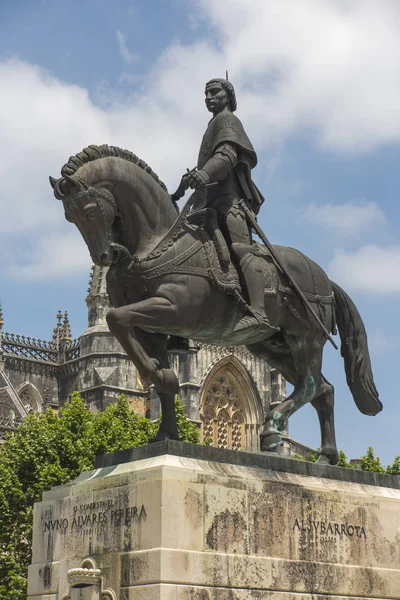 Statua Nuno Alvares Pereira Koniu Batalha Portugalia — Zdjęcie stockowe