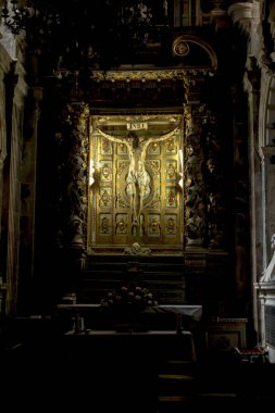 Santiago de Compostela, İspanya, 14 Haziran 2018: Santiago de Compostella İspanya, bir haç ile yan Şapel, St James Katedrali, saint parçası