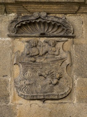 Santiago de Compostela, Galiçya, İspanya, 14 Haziran 2018: Cathedral St. James Santiago de Compostela, Galiçya, İspanya zengince dekore edilmiş fasade detay,