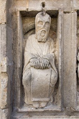 Santiago de Compostela, Galiçya, İspanya, 14 Haziran 2018: Cathedral St. James Santiago de Compostela, Galiçya, İspanya zengince dekore edilmiş fasade detay,