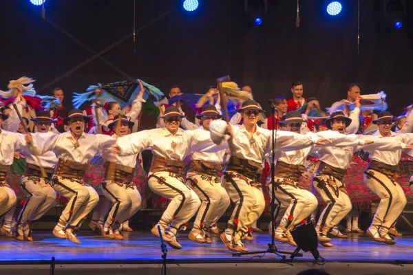 Koszecin, Polonya, 1 Temmuz 2018: Slask şarkı ve dans grubu Koszecin parkında 65 yıldönümü için açık performansları,