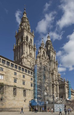 Santiago de Compostela Katedrali, Saint James, İspanya. Görünür inşaat tadilat işleri.