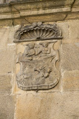 Santiago de Compostela, Galiçya, İspanya, 14 Haziran 2018: Cathedral St. James Santiago de Compostela, Galiçya, İspanya zengince dekore edilmiş fasade detay,