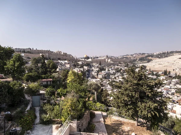Srail Kudüs Şehrine Tepeden Bakan Panorama Kaya Kubbesi Batı Duvarı — Stok fotoğraf