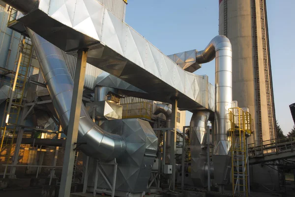 Installation Dust Removal Coal Boilers Front Concrete Chimney — Stock Photo, Image