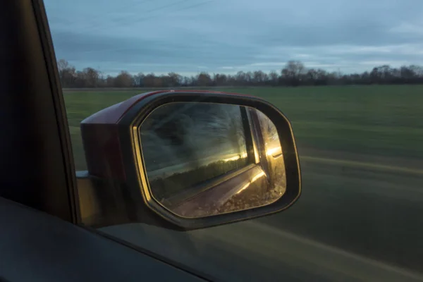 Outono Por Sol Espelho Retrovisor Carro — Fotografia de Stock