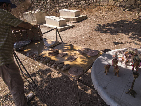 roadside trade in antiques and souvenirs in Samaria near the ruins of Sebastia, Israel